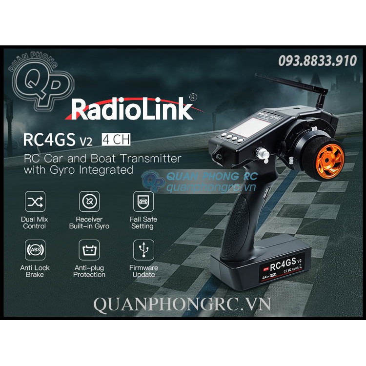 Tay Điều Khiển Radiolink RC4GS V2 4CH Transmitter Kèm Receiver R6FG V3 Sóng Cực Xa Cho Xe Và Tàu