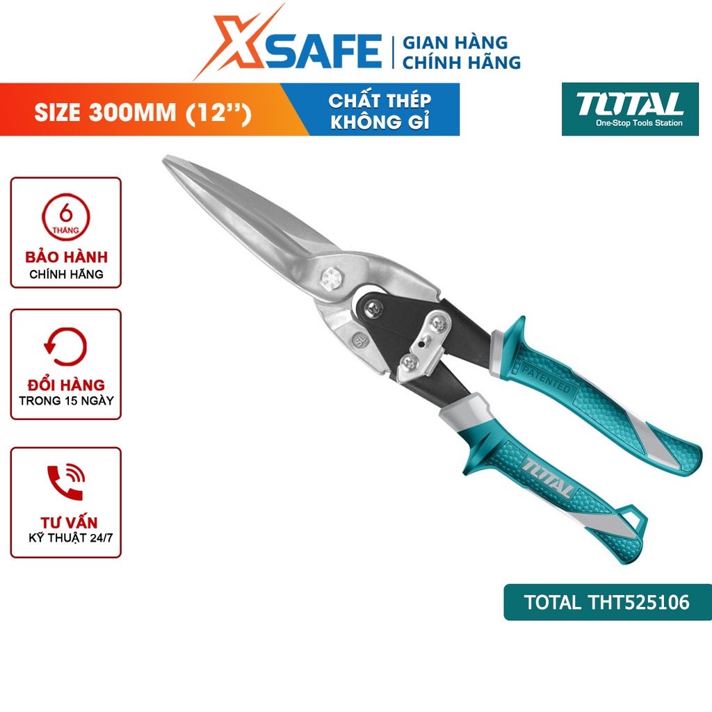 Kéo cắt tôn mũi dài TOTAL THT525106 12&quot; cắt thạch cao, xương thạch cao, chất liệu Cr-Mo bền bỉ, chống rỉ, cong vênh