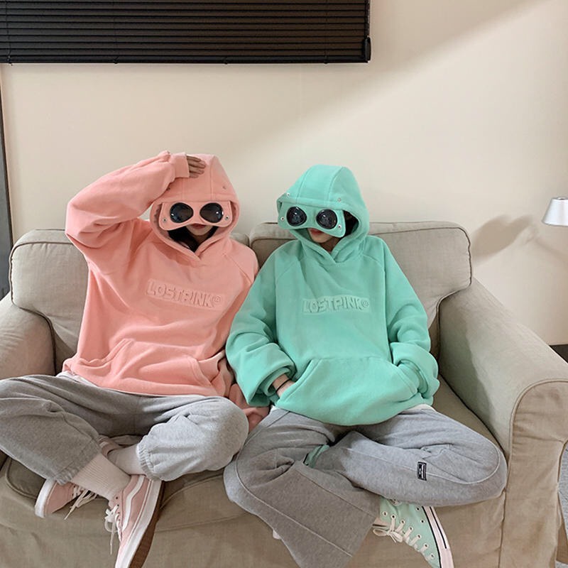 (ORDER) Áo nỉ Hoodie vải nỉ dày form rộng mũ gắn kính style retro cá tính Hong Kong nhiều màu (HÀNG ORDER)