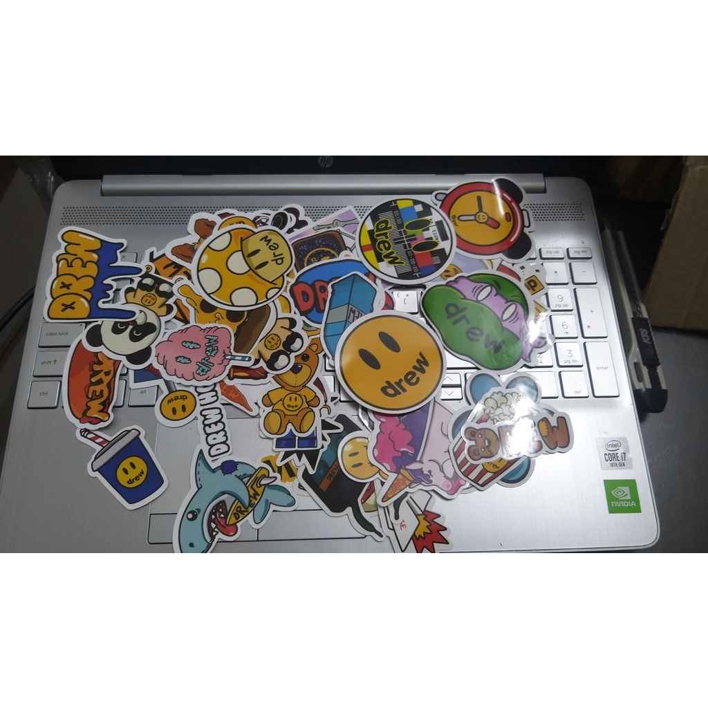 [Set 54 Cái] Sticker tem Drew chống nước dán trang trí laptop, mũ bảo hiểm, vali, xe ga, ván trượt - MP.009