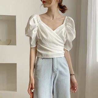 Áo sơ mi voan tay phồng xinh xắn theo phong cách hongkong/S-L