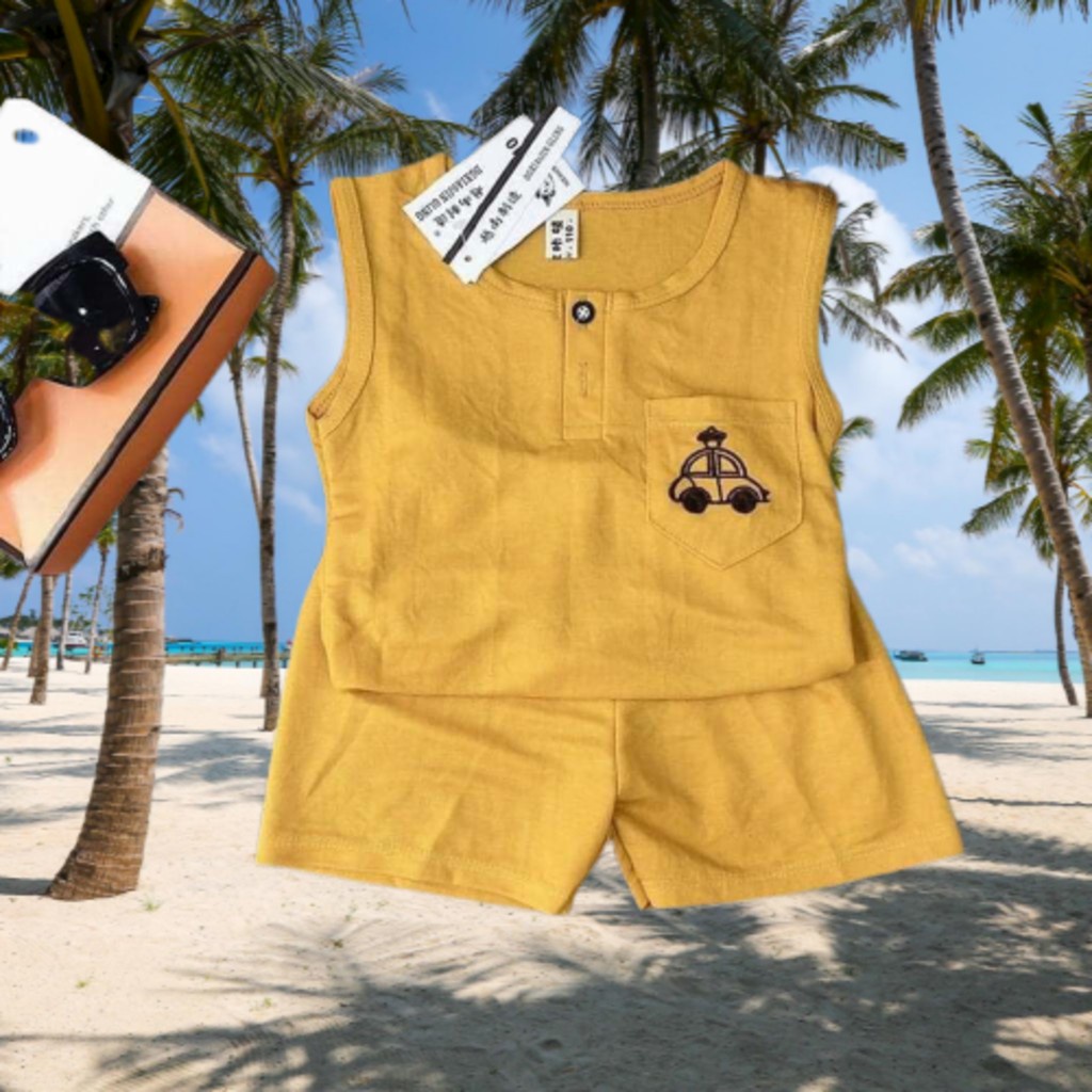 Bộ ba lỗ sát nách cho Bé LILA KIDS, Bộ ba lỗ túi In Ô Tô cho bé trai bé Gái Mặc Đều Xinh