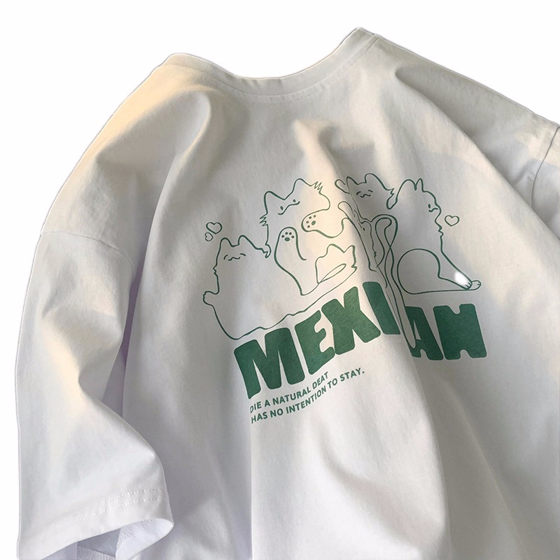 Áo thun PEWARN tay ngắn in họa tiết mèo graffiti thời trang mùa hè 2022 cho nam và nữ