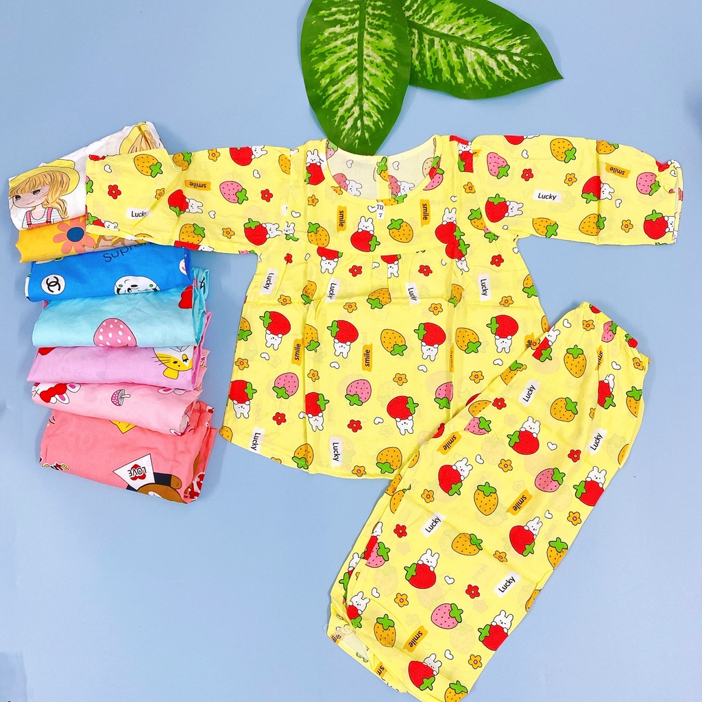 Bộ tole lanh  lanh lụa mặc nhà bé gái tay dài quần dài cổ tròn 16-18kg, bộ hè cho bé, mát mẻ.
