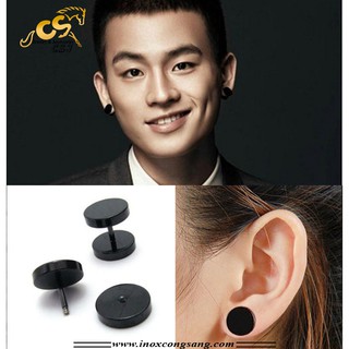 Bông tai inox tạ tròn đen Hàn Quốc