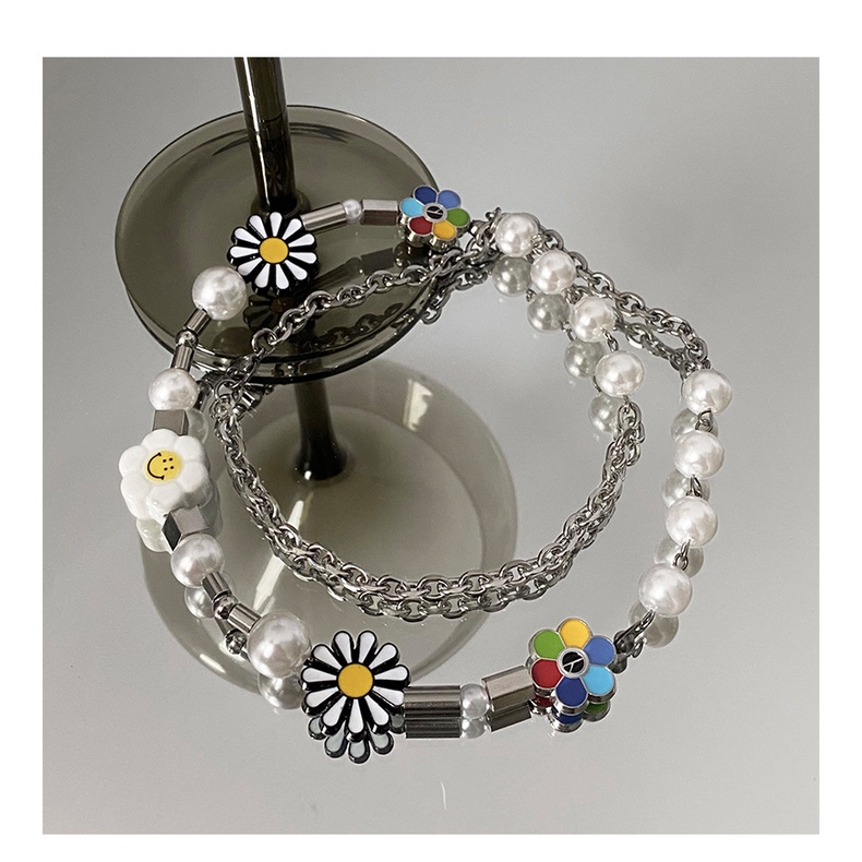 Dây chuyền 19402 họa tiết hoa cúc đính ngọc trai phong cách hip hop