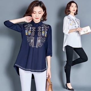 Áo sơ mi nữ cao cấp dành cho người béo , chất thô lụa mặc mát NP200