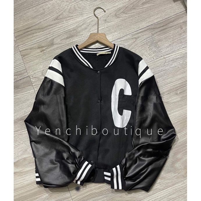 Áo KHOÁC BOMBER CHỮ G  🌸 Áo Khoác Croptop Tay Da Cá Tính Ullzang 🌸