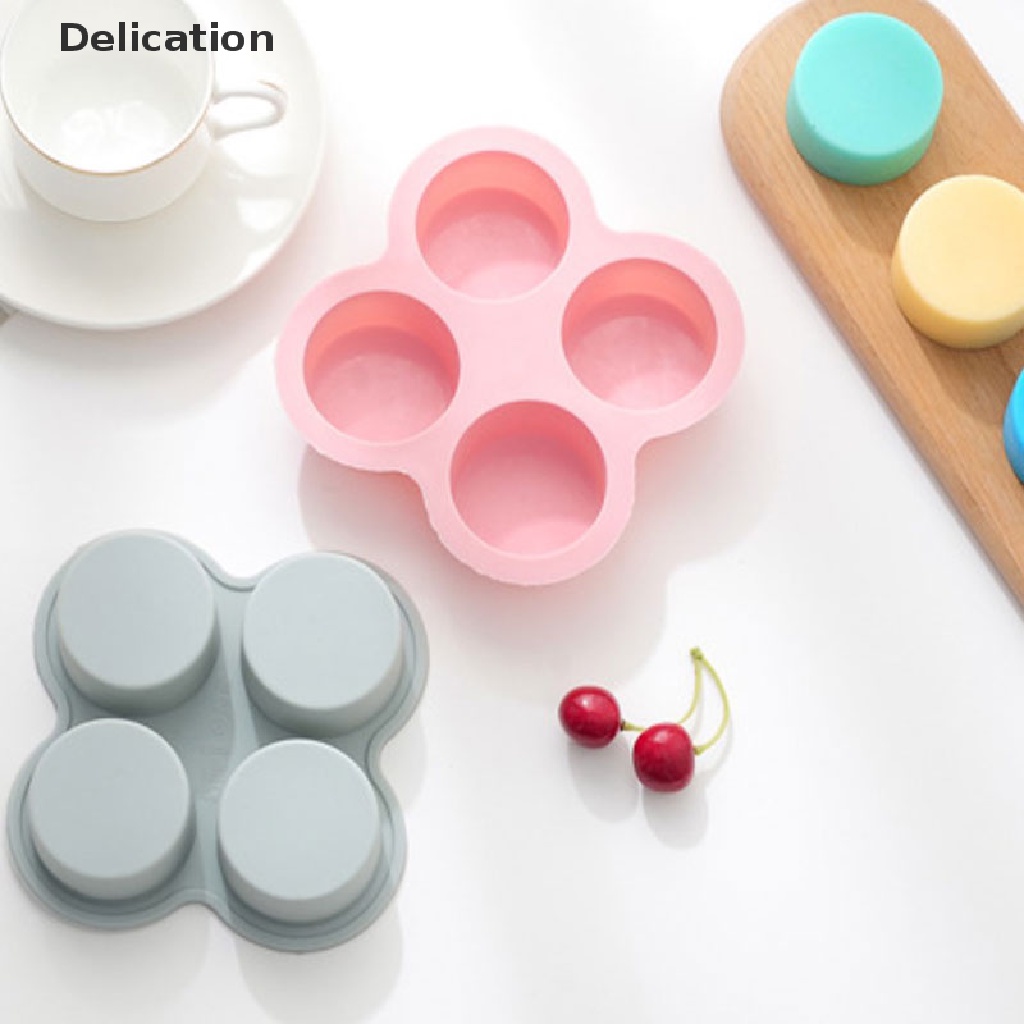 Khuôn silicone làm xà phòng/ bánh muffin hình tròn 4 ngăn DIY