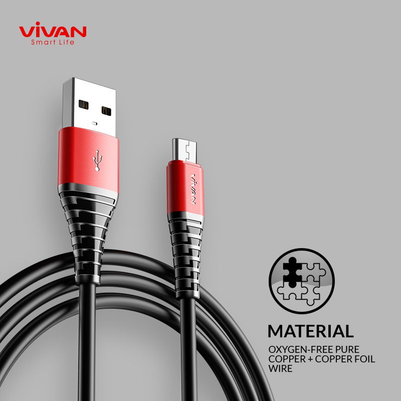 Cáp Sạc Micro USB VIVAN SM180 2A 180CM - BẢO HÀNH CHÍNH HÃNG 1 ĐỔI 1