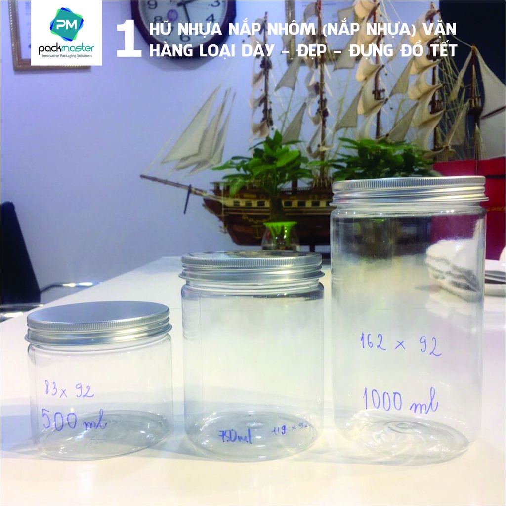 Lẻ 1 chiếc Hũ nhựa tròn nắp nhôm  vặn