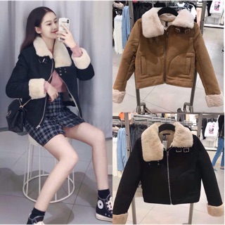 Áo da lộn lót lông HM