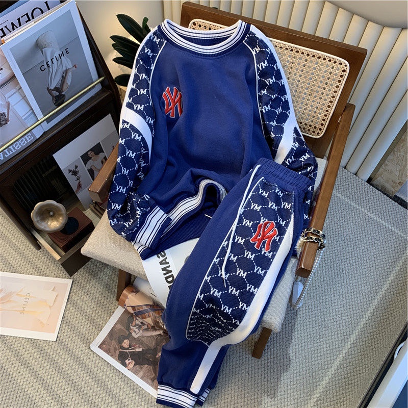 Set áo quần sweater thể thao cá tính thời trang nước ngoài màu xanh dương Klein