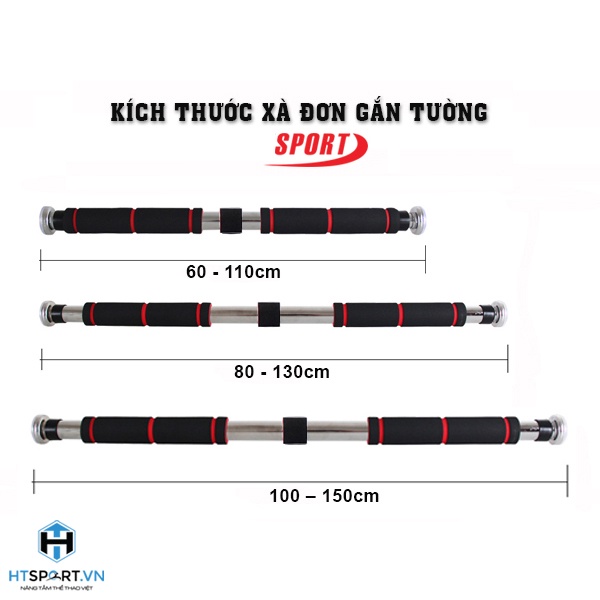 Xà Đơn Treo Tường, Thanh Xà Đơn Treo Tường Dễ Điều Chỉnh 60 - 150cm Tiện Lợi Gắn Cửa Tập Gym Tập Tay Tại Nhà Đa Năng