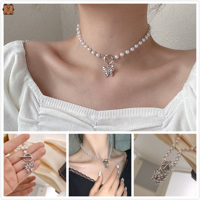 Dây chuyền ngọc trai hình bướm phong cách Hàn Quốc thời trang xinh xắn cho nữ