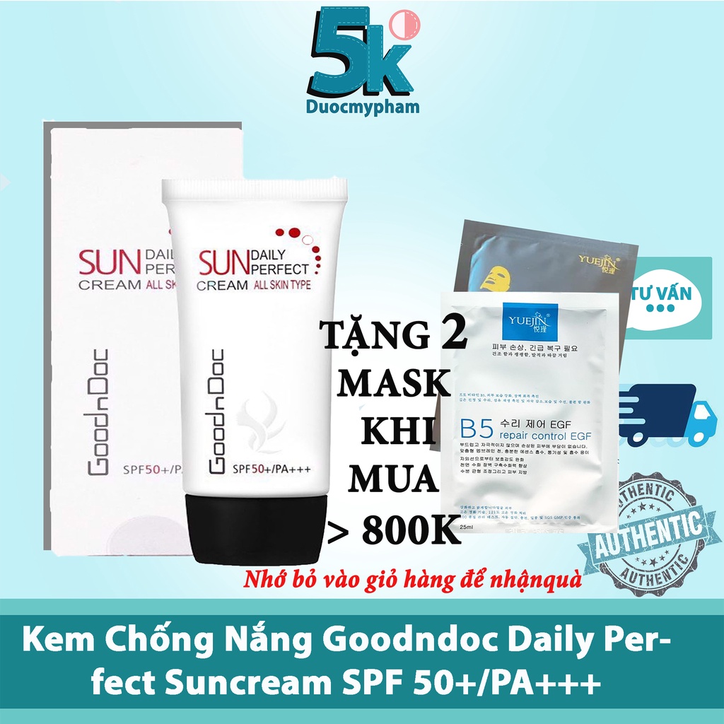 Kem Chống nắng Dưỡng Sáng Da Ngừa Lão Hóa 3 in 1 Goodndoc Daily Perfect Suncream SPF 50+/PA+++ 50ml