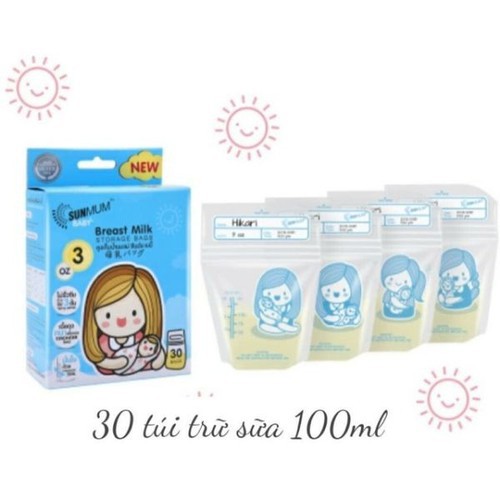 Túi Trữ Sữa Sunmum Thái Lan Mẫu Mới 100ml và 250ml - 3 Khoá Zip Chống Tràn - Free BPA An Toàn Cho Bé