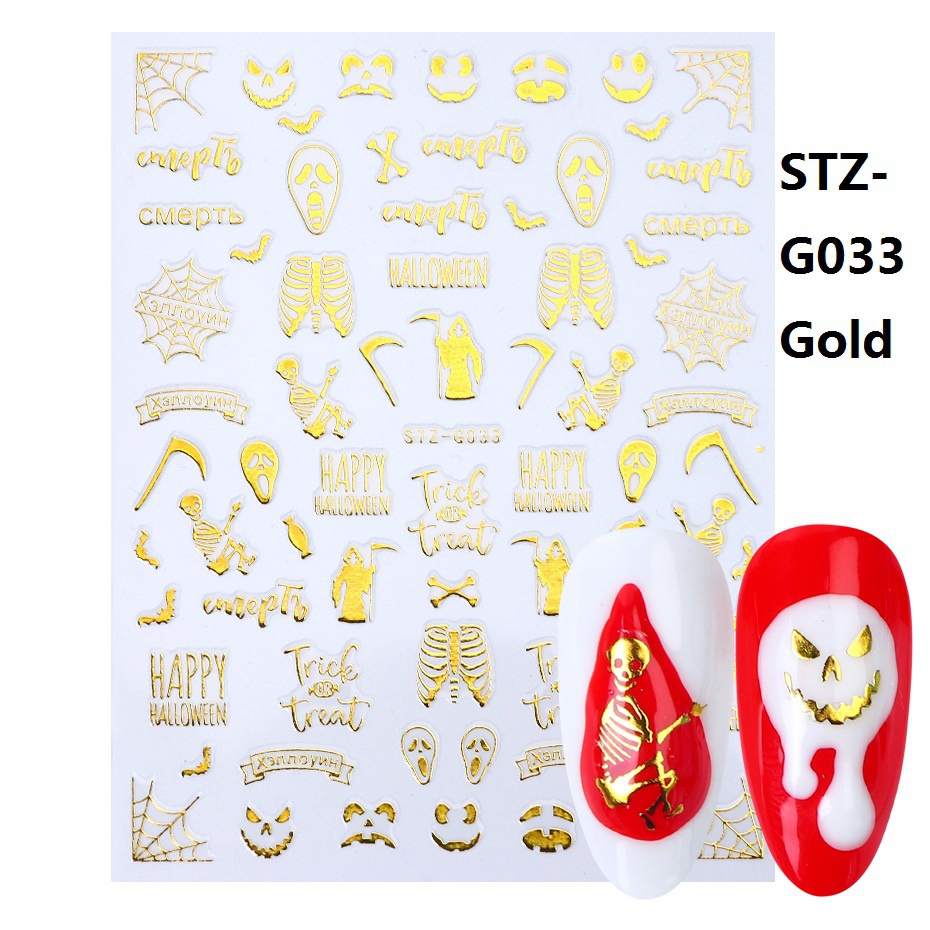 Miếng Dán Trang Trí Móng Tay Màu Đen Họa Tiết Ma Bí Ngô Halloween