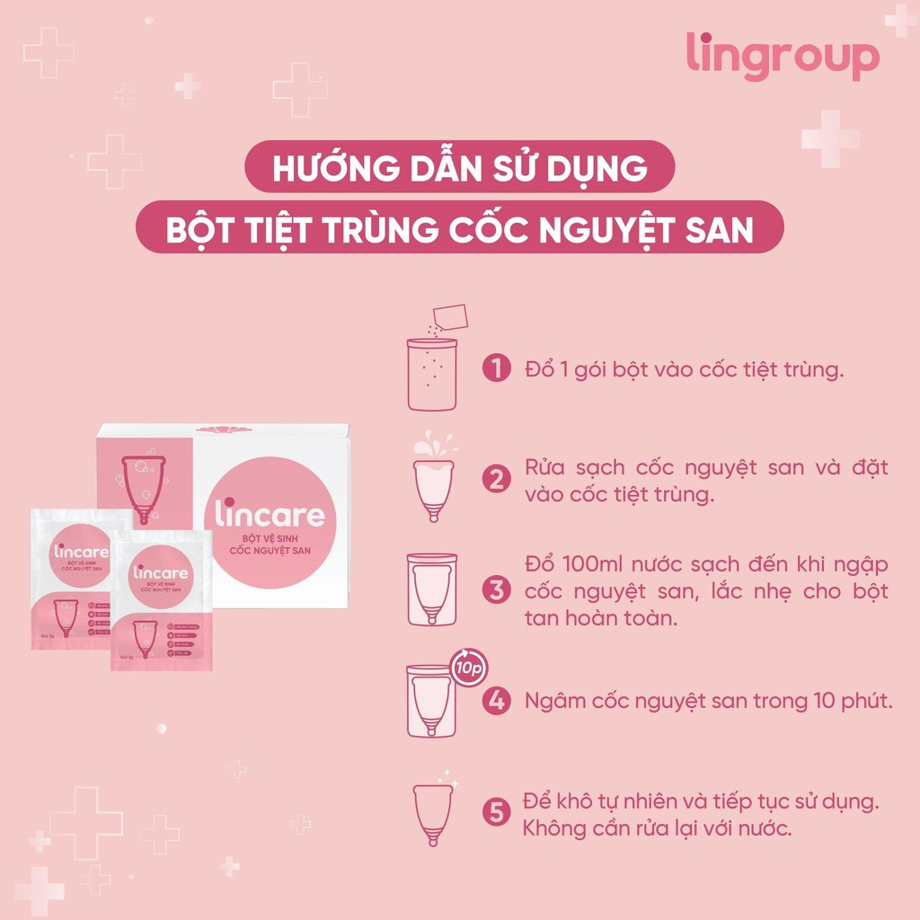 Bột vệ sinh Lincare tiệt trùng Cốc nguyệt san Hộp 12 gói tiện lợi, an toàn, nhanh chóng, gọn nhẹ