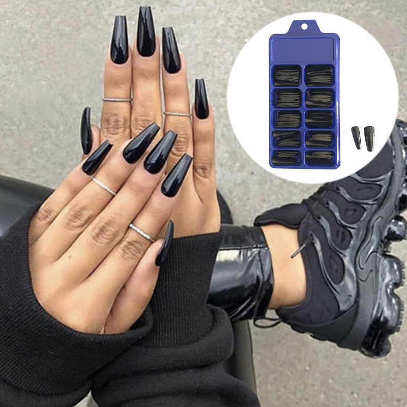 [Hàng mới về] Bộ 100 móng tay giả dáng dài vuông màu kẹo trơn che phủ toàn móng