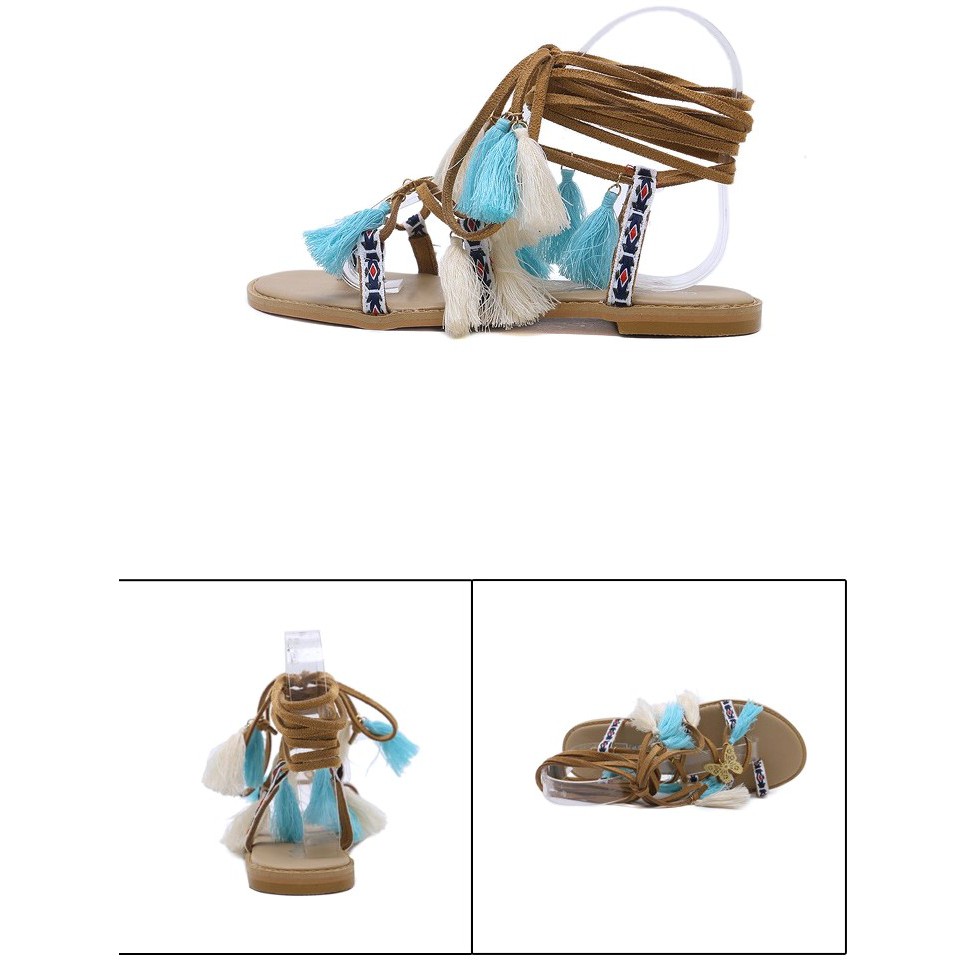 SANDAL BOHEMIAN  DÂY BUỘC |SANDAL BOHO CHẤT DA LỘN