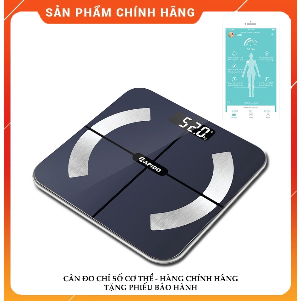 Cân đo sức khỏe, Cân Sức Khỏe Phân Tích Chỉ Số - Loại Vuông,Có Bluetooth RSB02-S