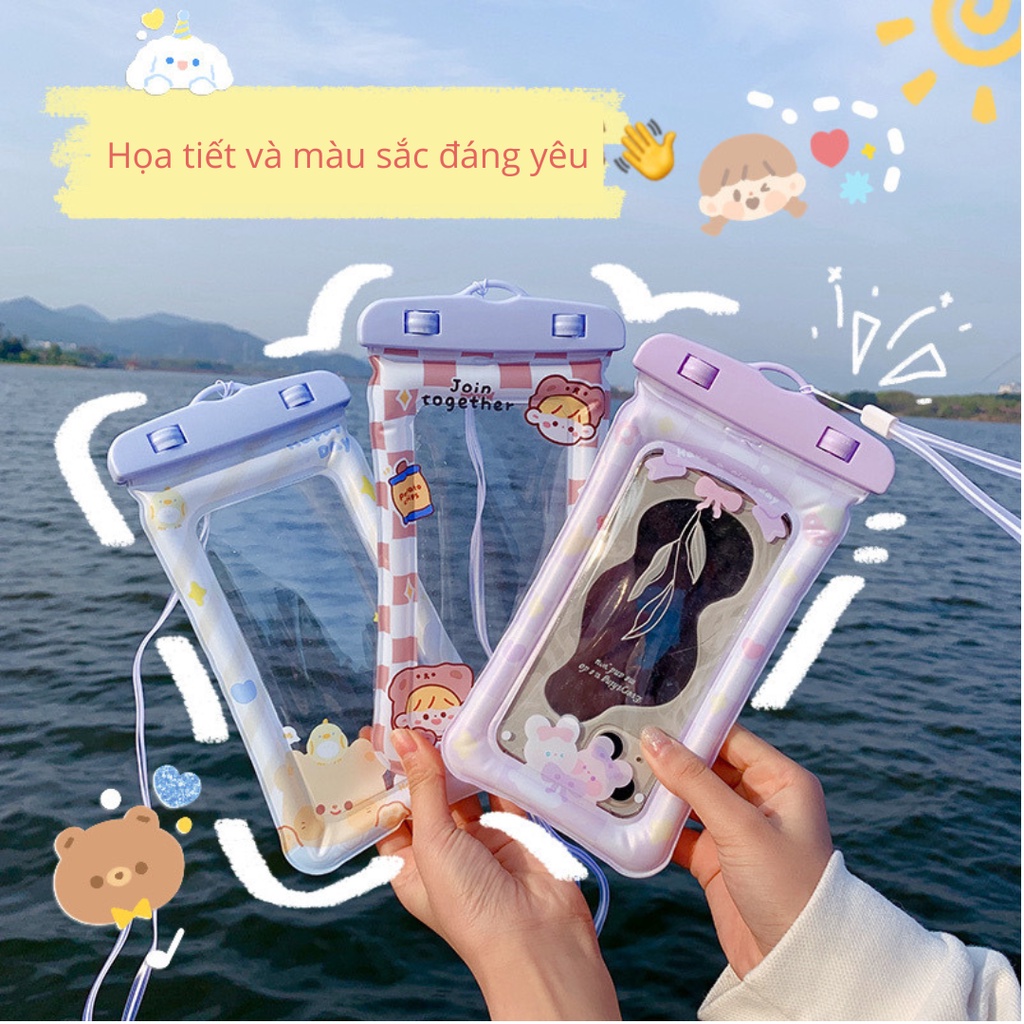 Túi bọc điện thoại chống nước viền phao nổi trên nước dùng khi đi mưa đi bơi du lịch tiện lợi họa tiết đáng yêu