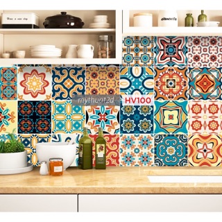 Combo 80 ô (20x20cm/1 ô) decal gạch bông trang trí kệ bếp Various_HV100