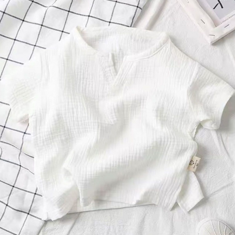 Áo thun MNGRL vải linen mềm mát màu trơn tay ngắn thoáng khí phong cách Hàn Quốc thời trang mùa hè cho trẻ em