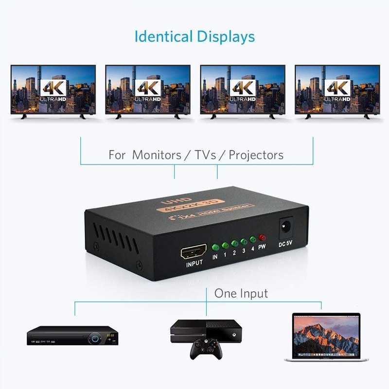 Bộ Chia 1 Cổng HDMI Ra 4 Cổng HDMI 1x4 4 Cổng w / AC 4Kx2K @ 30Hz 3D Full HD Cho PS4 HDTV