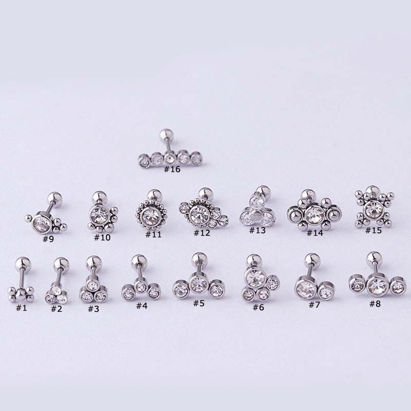 1 Khuyên Tai Hình Học Bằng Thép Không Gỉ Đính Đá Zircon