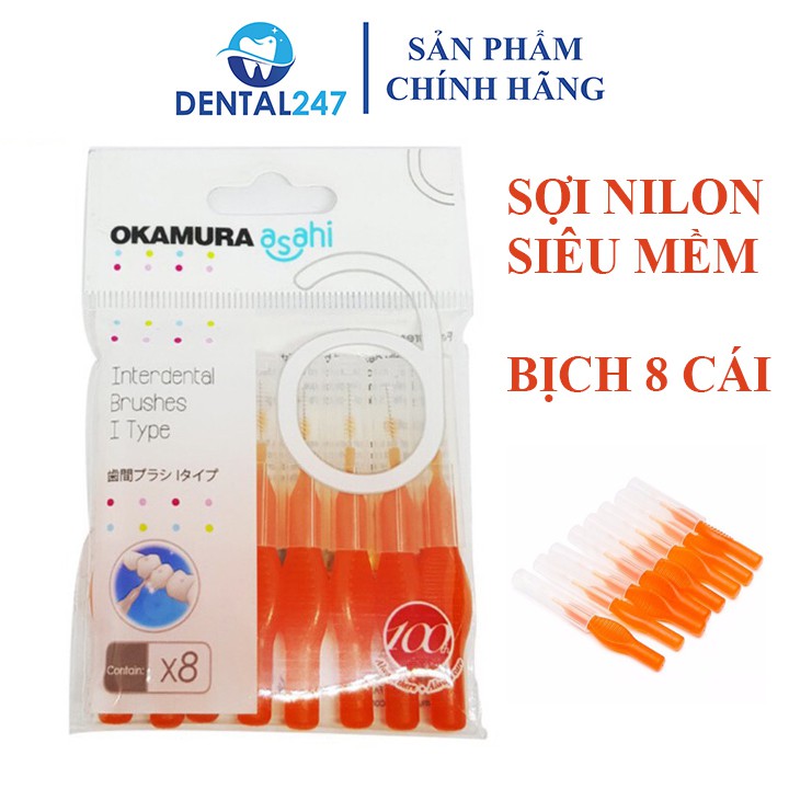 Bàn chải kẽ răng OKAMURA ASAHI dạng I bịch 8 cây chất lượng Nhật Bản