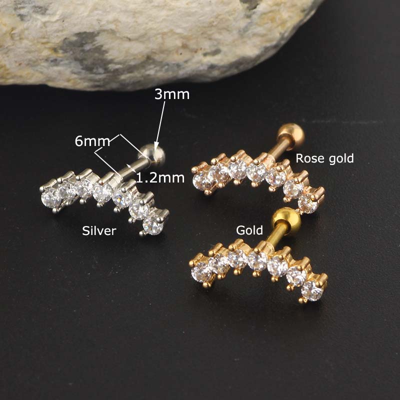 1 chiếc khuyên tai chất liệu thép không gỉ có đính đá zircon 16gauge