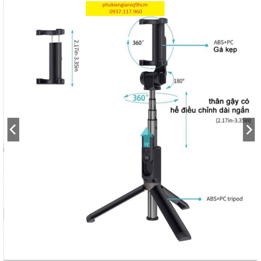 Gậy Chụp Ảnh Kiêm Chân Đứng Tripod Kèm Remote Bluetooth L01 Có Thể Xoay Điện Thoại 360 Độ Cực Chất