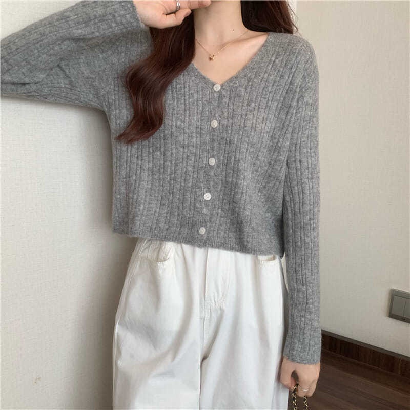 Áo Khoác Cardigan Dệt Kim Tay Dài Cổ Chữ V Kẻ Sọc Thời Trang