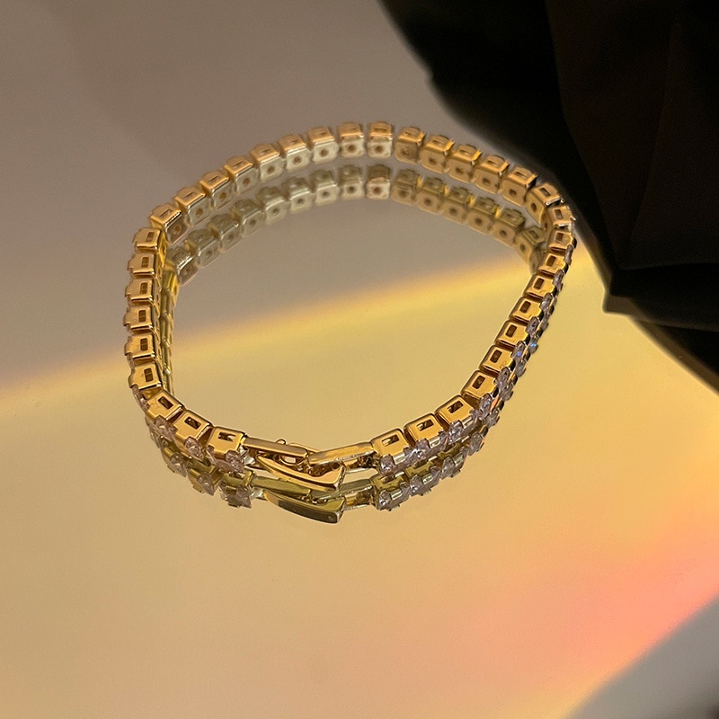 Vòng Tay Kim Loại Đính Đá Zircon Thời Trang Cho Nữ