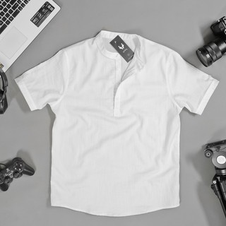Áo Sơ Mi Đũi Cổ Tàu Nam ANFA Dáng Siêu Đẹp Ngắn Tay Cao Cấp Size 40-85kg Màu Đen,Trắng,Xám AD01