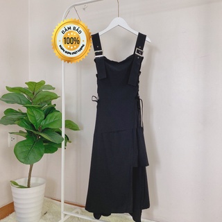 Đầm 2 dây đen bược eo lệch tà ulzzang