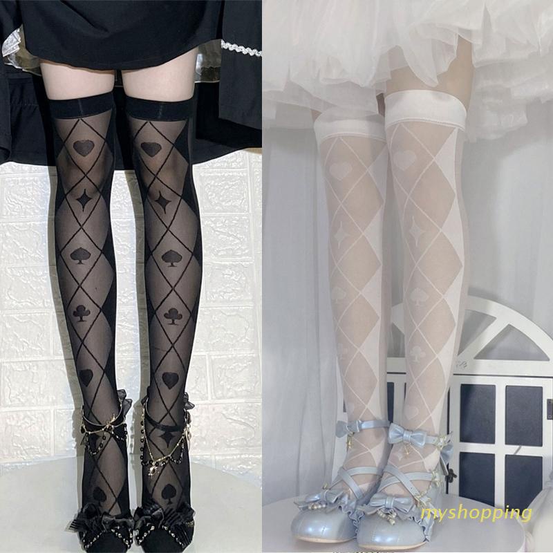 Vớ dài qua gối kẻ sọc phong cách lolita Nhật Bản gothic cho nữ