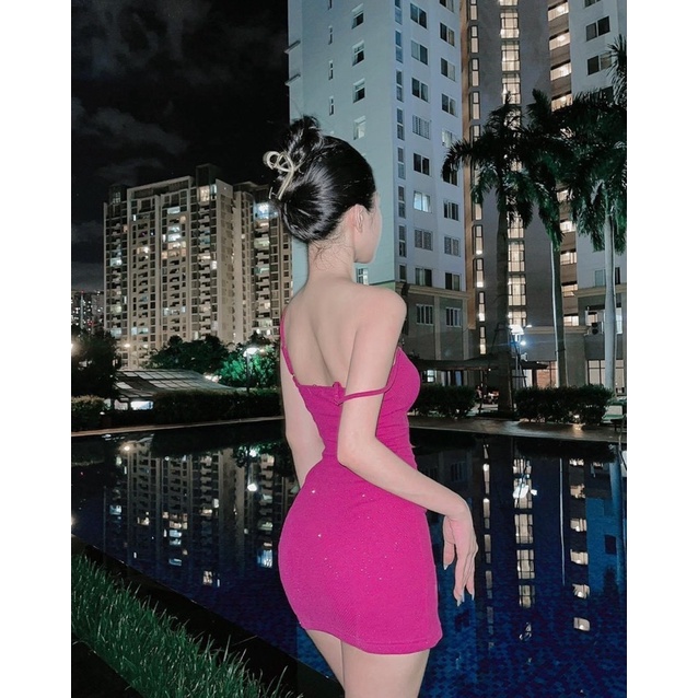Đầm Body 2 Dây Basic Xẻ Chất Kim Sa Lấp Lánh
