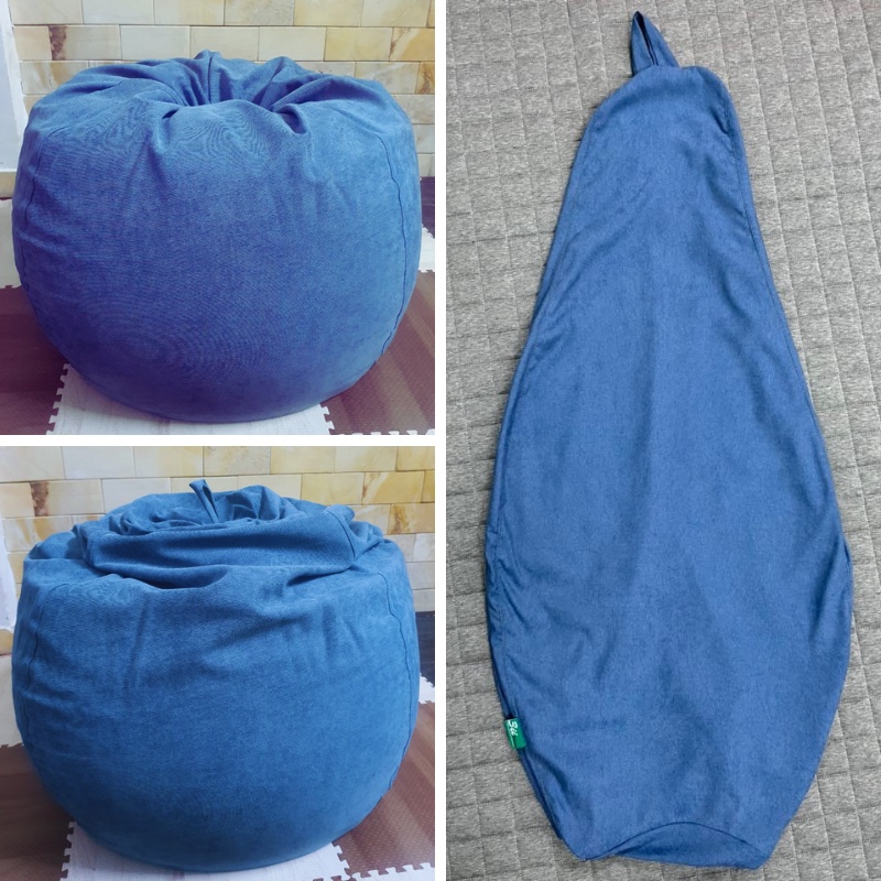 Vỏ Ghế Lười Hạt Xốp 3ii Home Hình Trái Lê Size L 100x120cm Màu Xanh Dương Vải Nhung Gân Cao Cấp