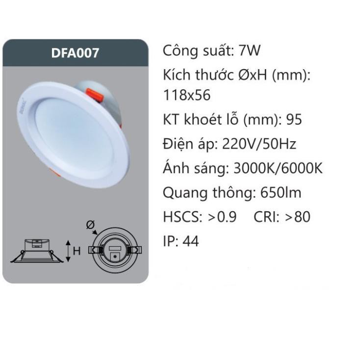 Bóng Đèn led downlight tán quang - chiều sâu 7W DUHAL DFA007 _Chính hãng