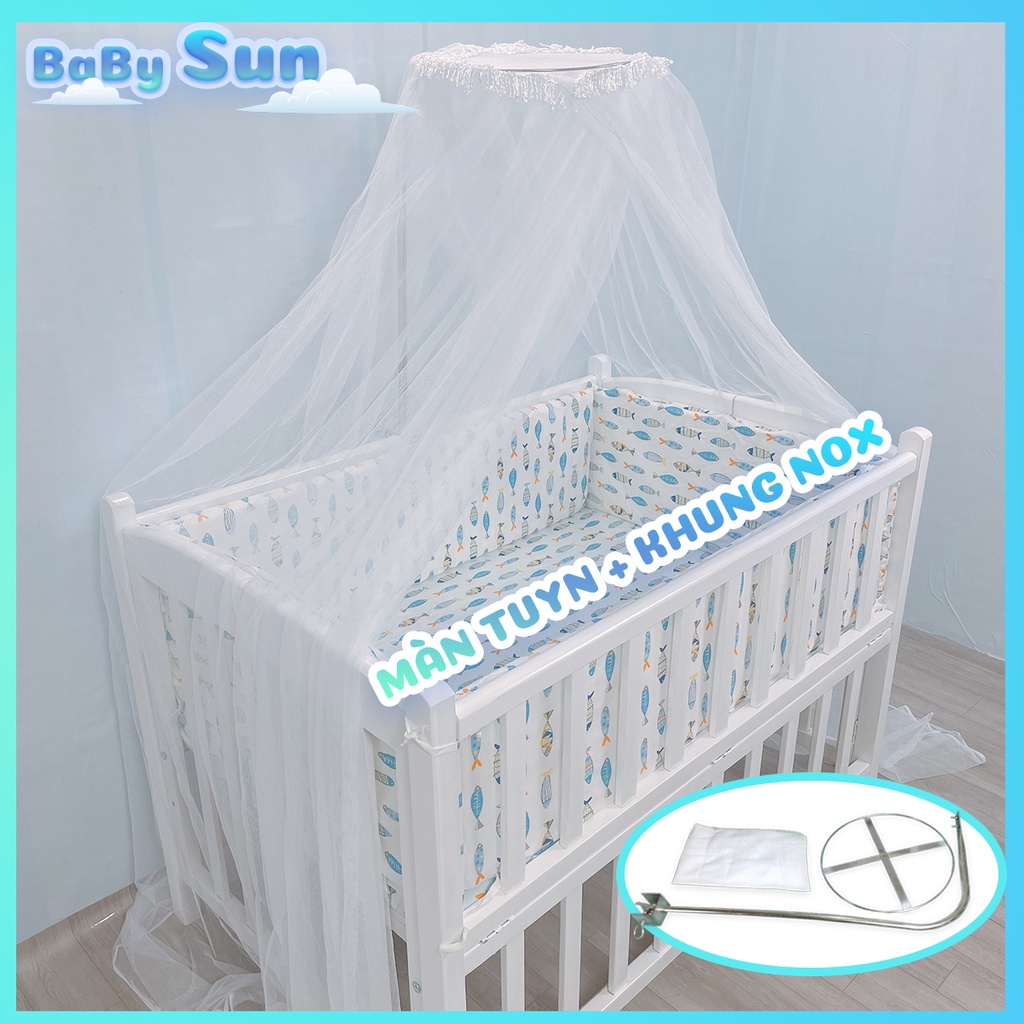 Màn Cũi Cho Bé Và Khung Treo Màn Nôi Cũi Màu Trắng Dày Dặn Chống Muỗi Dài Phủ Kín Chân Nôi Cũi