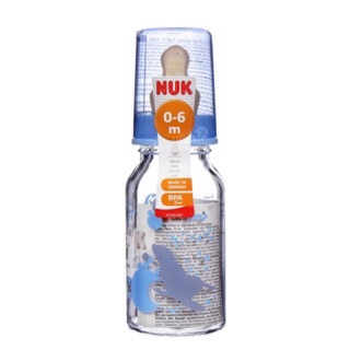 Bình sữa Nuk 125ml cổ nhỏ thuỷ tinh núm cao su và núm silicon - Đức