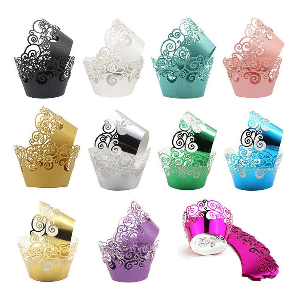 Set 12 Cốc Giấy Đựng Bánh Cupcake Muffin Thiết Kế Ren Đẹp Mắt Tiện Dụng Ốp