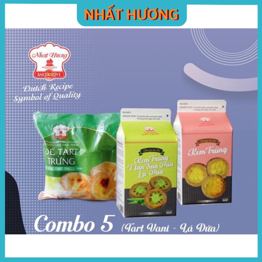 Combo Tart Trứng Và Kem Trứng Vani – Lá Dứa- Có Chén Nhôm- Không Đổi Trả