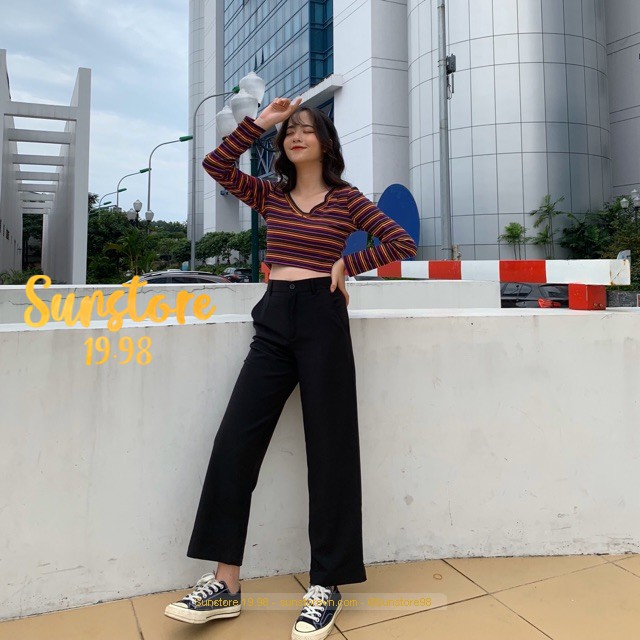 Quần ống suông culottes cài nút đen (Hàng có sẵn) | BigBuy360 - bigbuy360.vn