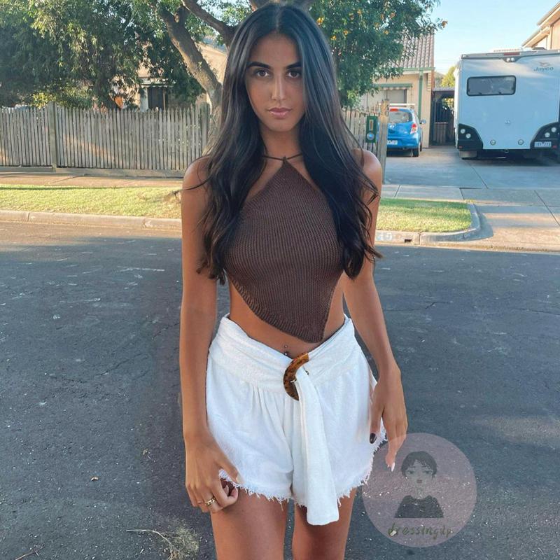 Áo Tank Top Dệt Kim Không Tay Cổ Yếm Màu Sắc Độc Đáo Thời Trang Mùa Hè Cho Nữ