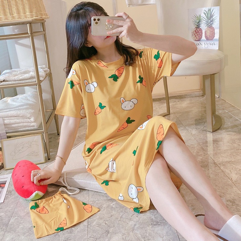 Váy Ngủ - Đầm Ngủ Nữ tay cộc họa tiết hoạt hình dễ thương xinh xắn V287