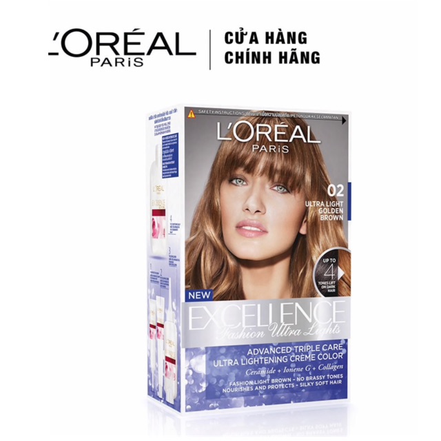 Kem Nhuộm Tóc Nâng Sáng 2 Trong 1 Ultra Light L'Oreal 172ml - Màu 02 Nâu Vàng Năng Động